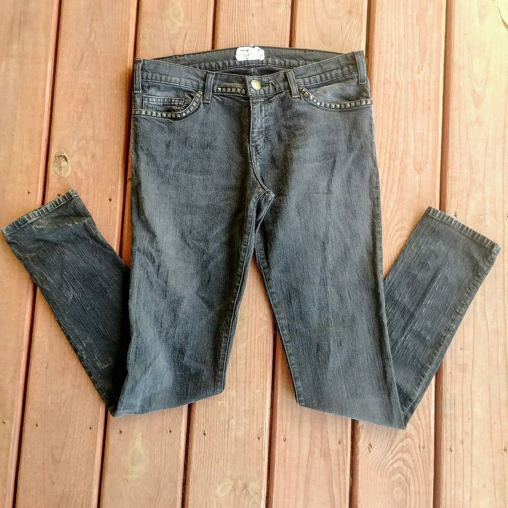 Current/Elliot Black Wash Studded Skinny Jeans